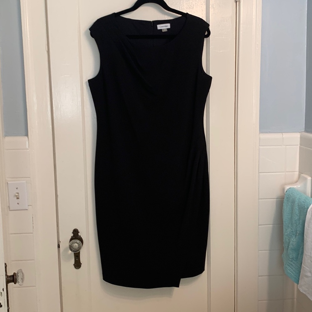 Calvin Klein Black sheath dress with drape size 14